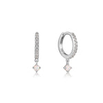 Silver Sparkle Kyoto Opal Drop Huggie Hoop Earrings