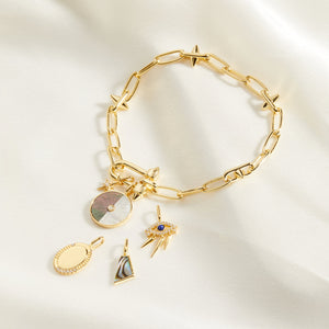 
            
                Load image into Gallery viewer, Gold Stud Link Charm Bracelet
            
        
