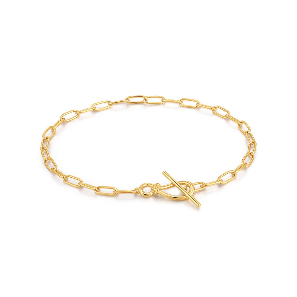 
            
                Load image into Gallery viewer, Gold Knot T Bar Chain Bracelet
            
        