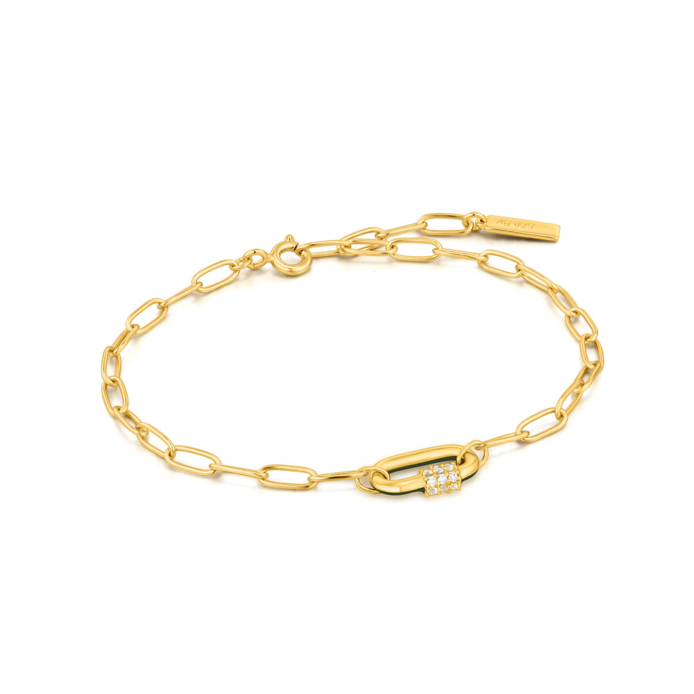 Forest Green Enamel Carabiner Gold Bracelet