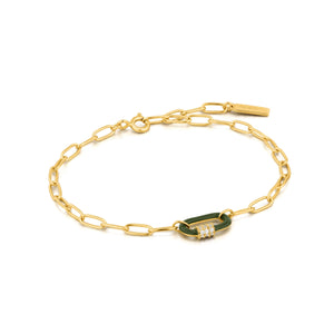 Bracelet en or avec mousqueton en émail vert forêt
