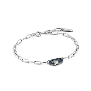 Bracelet en argent avec mousqueton en émail bleu marine