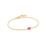Bracelet en or avec disque en émail rose fluo
