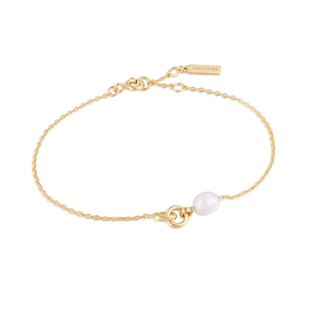 
            
                Load image into Gallery viewer, Gold Pearl Link Chain Bracelet
            
        