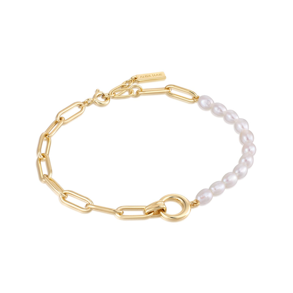 
            
                Load image into Gallery viewer, Gold Pearl Chunky Link Chain Bracelet
            
        
