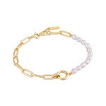 Gold Pearl Chunky Link Chain Bracelet