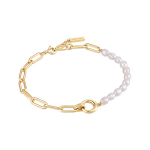 
            
                Load image into Gallery viewer, Gold Pearl Chunky Link Chain Bracelet
            
        