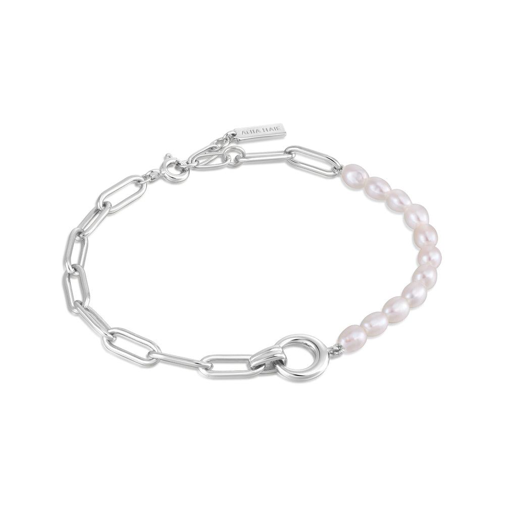 
            
                Load image into Gallery viewer, Silver Pearl Chunky Link Chain Bracelet
            
        