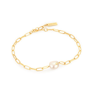 
            
                Load image into Gallery viewer, Gold Pearl Sparkle Chunky Chain Bracelet
            
        
