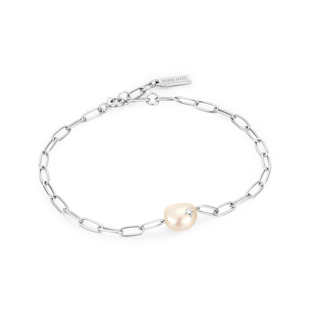 Bracelet à chaînes épaisses en argent, perles et paillettes