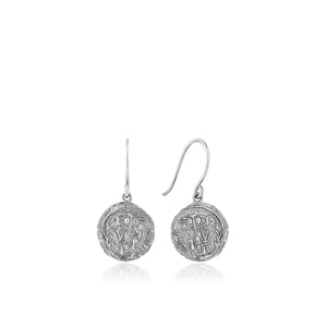 Silver Emblem Hook Earrings
