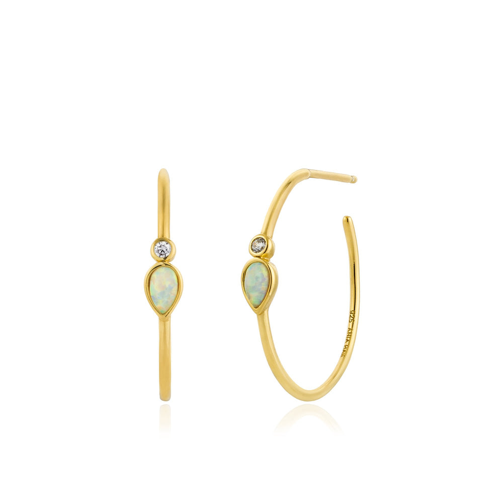 Opal Color Raindrop Gold Hoop Earrings