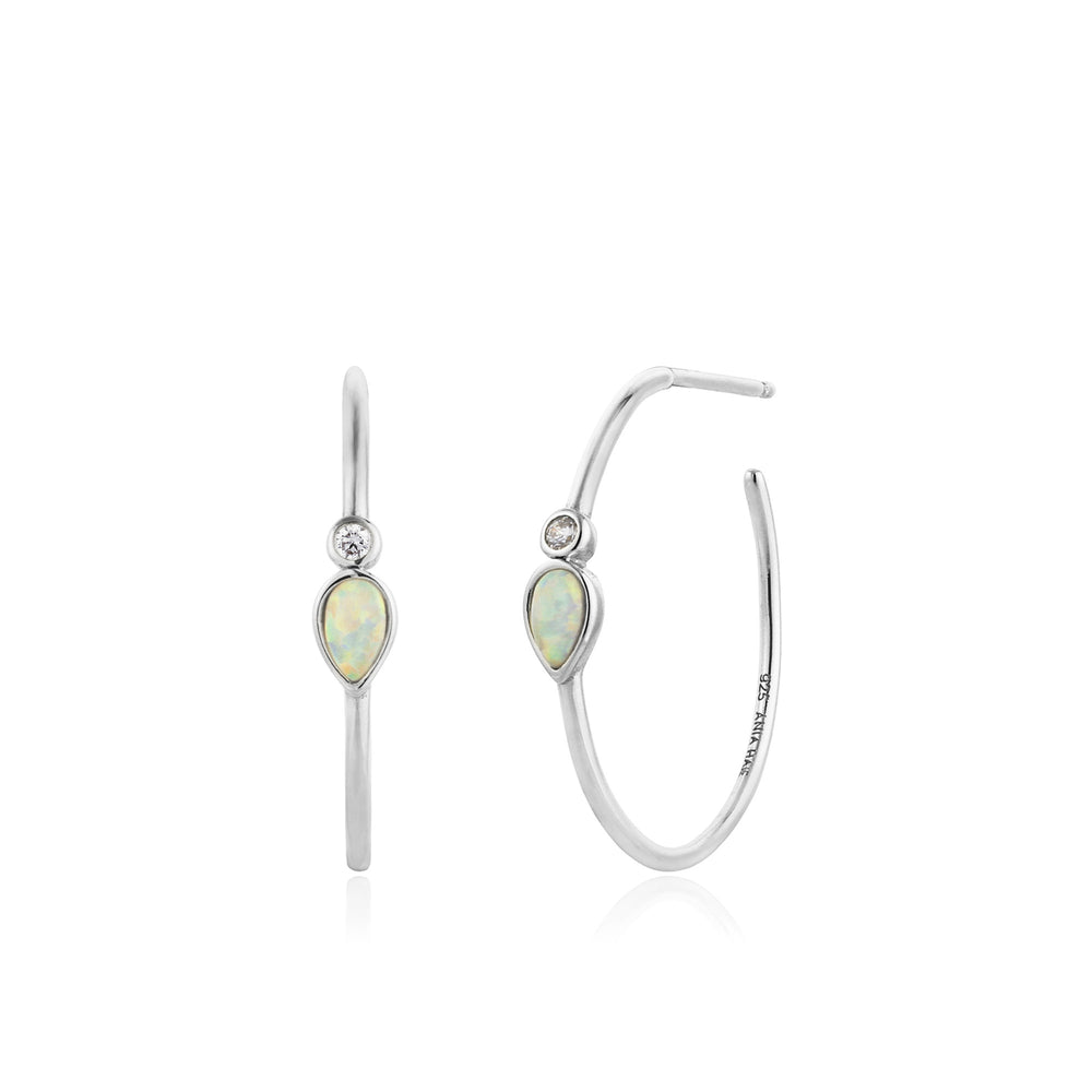 Opal Color Raindrop Silver Hoop Earrings