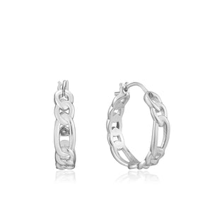 
            
                Load image into Gallery viewer, Silver Figaro Chain Hoop Earrings
            
        