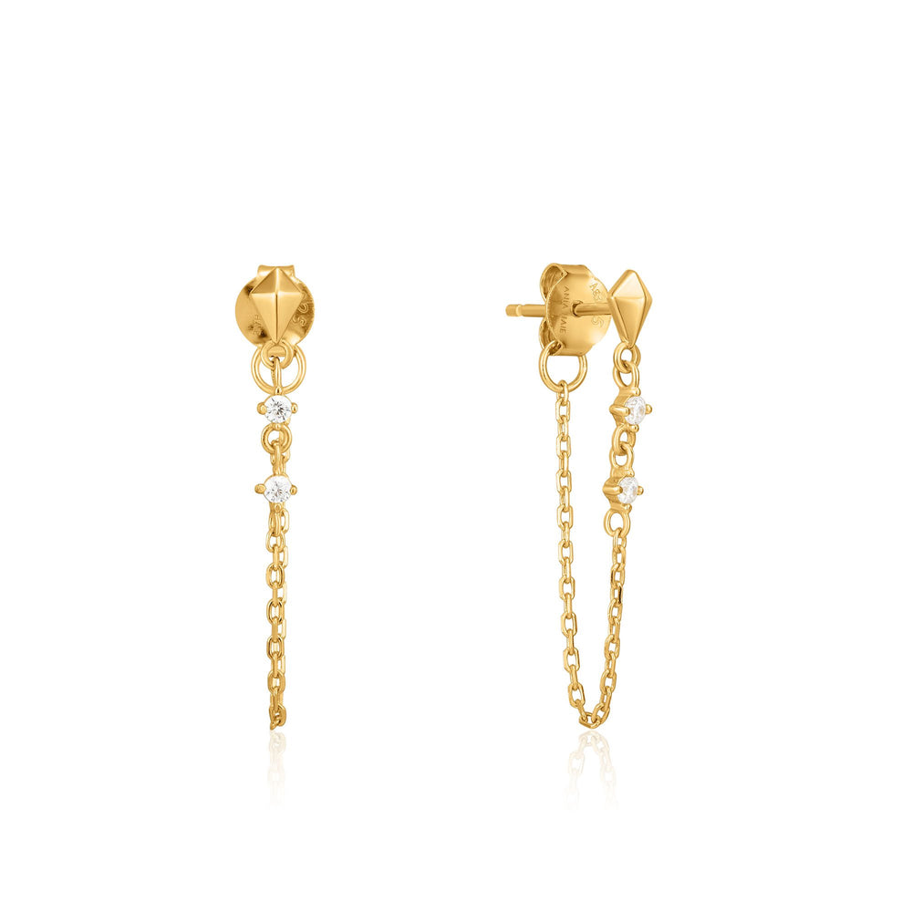 Gold Spike Chain Stud Earrings