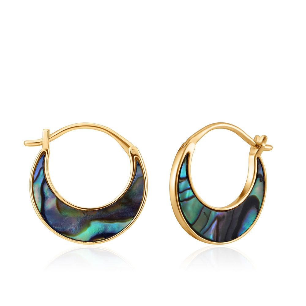 
            
                Load image into Gallery viewer, Gold Tidal Abalone Crescent Earrings
            
        