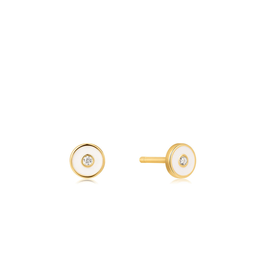 Boucles d'oreilles en or avec disque en émail blanc optique