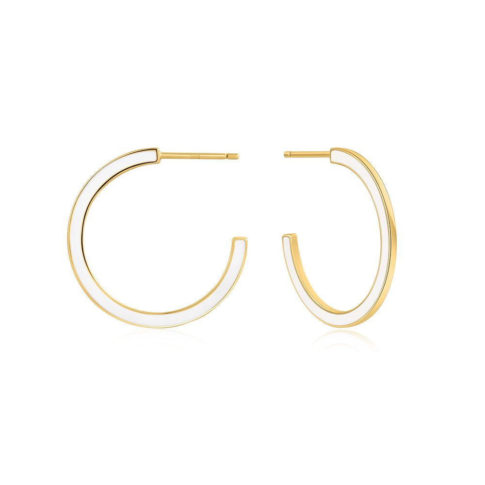
            
                Load image into Gallery viewer, Optic White Enamel Gold Hoop Earrings
            
        