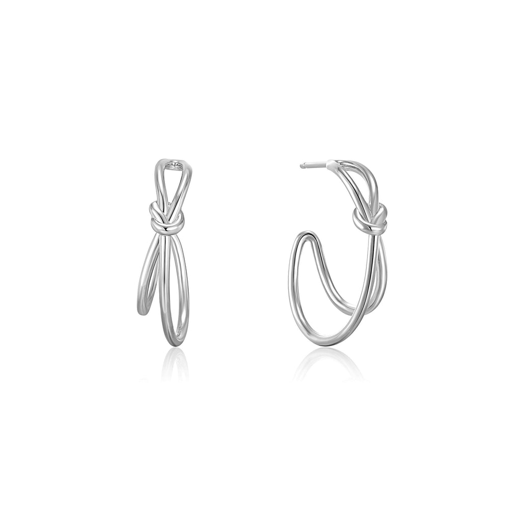 
            
                Load image into Gallery viewer, Silver Knot Stud Hoop Earrings
            
        