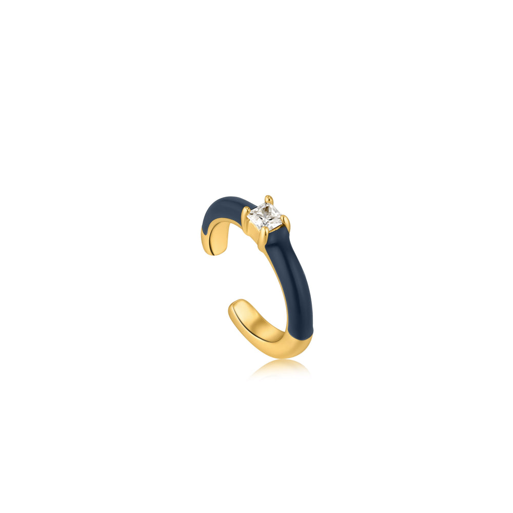 Boucle d'oreille en or émaillé bleu marine