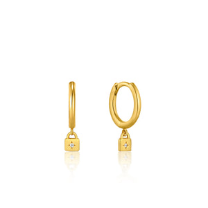 Boucles d'oreilles cerceau Huggie avec cadenas en or
