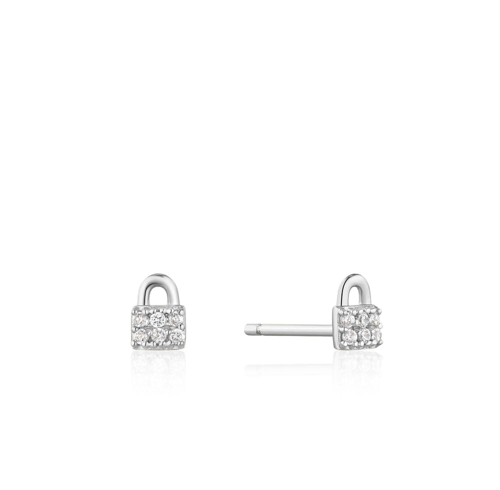 
            
                Load image into Gallery viewer, Silver Padlock Sparkle Stud Earrings
            
        