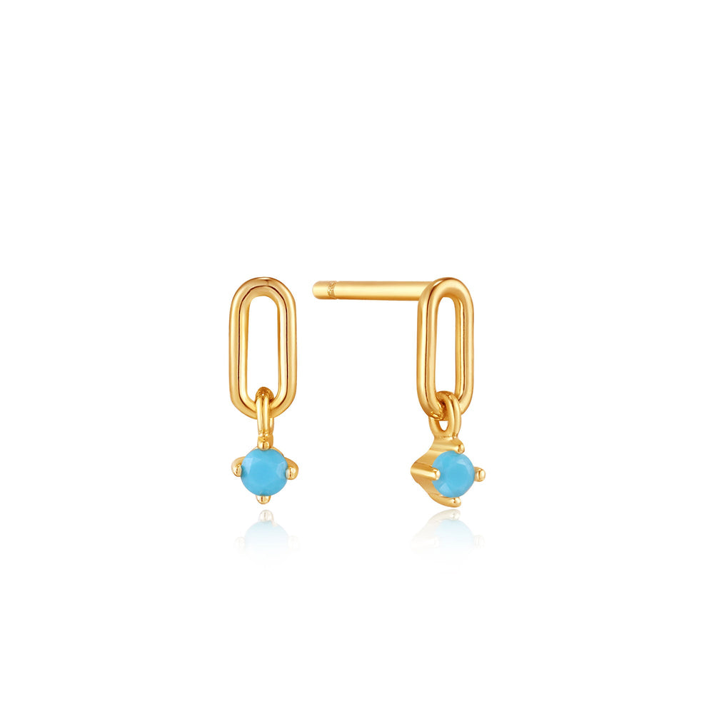 Turquoise Gold Link Stud Earrings