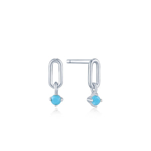 Turquoise Silver Link Stud Earrings