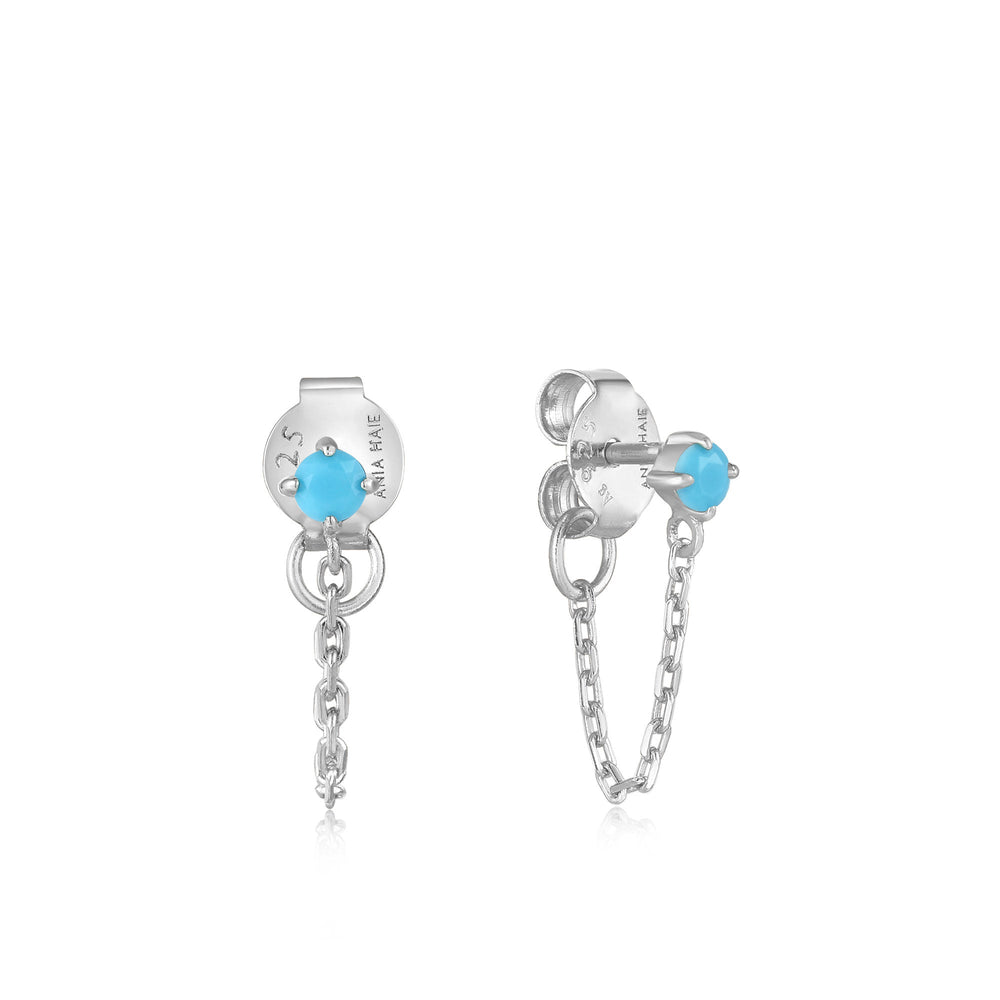 
            
                Load image into Gallery viewer, Turquoise Chain Drop Silver Stud Earrings
            
        
