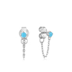 Turquoise Chain Drop Silver Stud Earrings