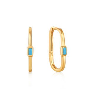 Boucles d'oreilles anneau or ovale turquoise