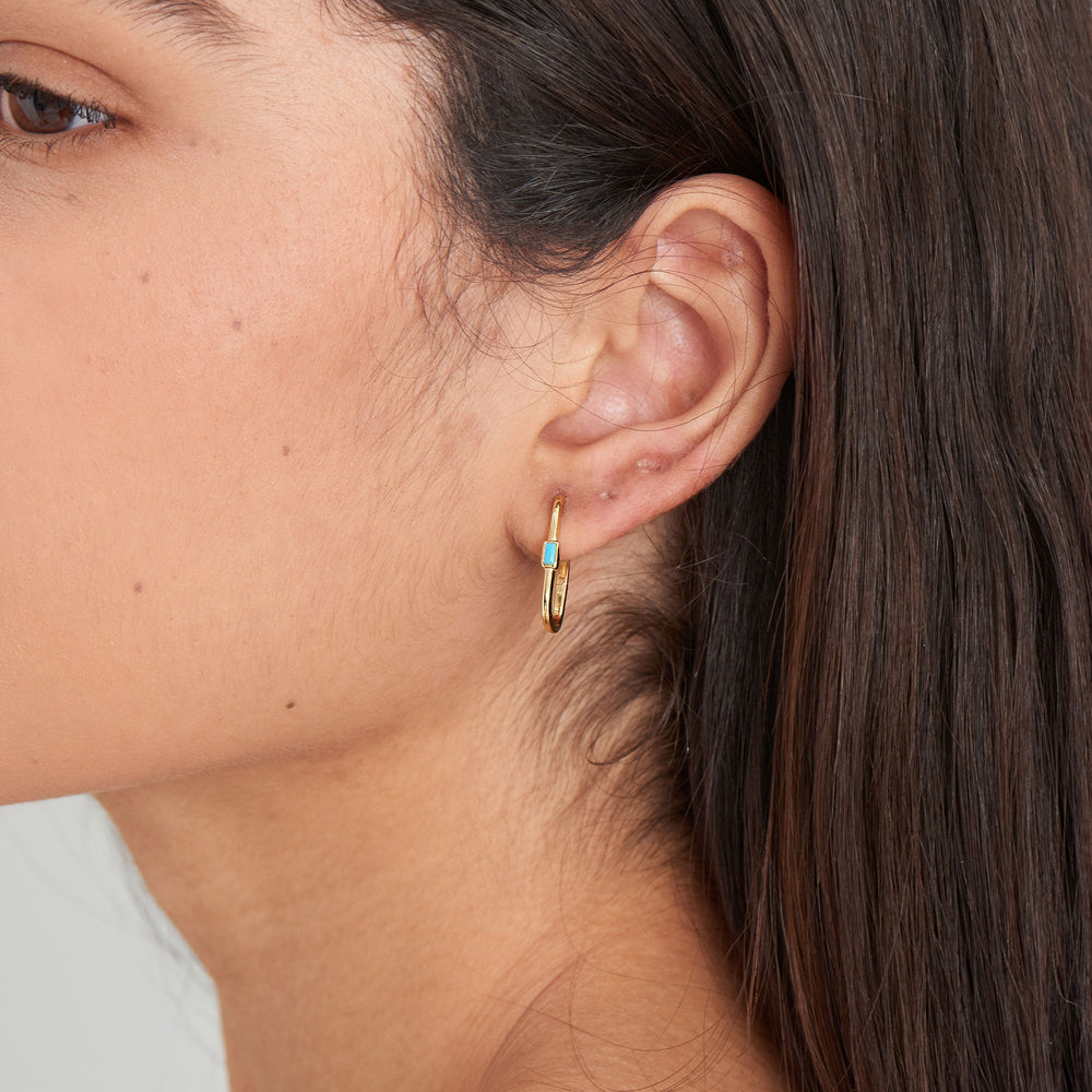 Turquoise Oval Gold Hoop Earrings