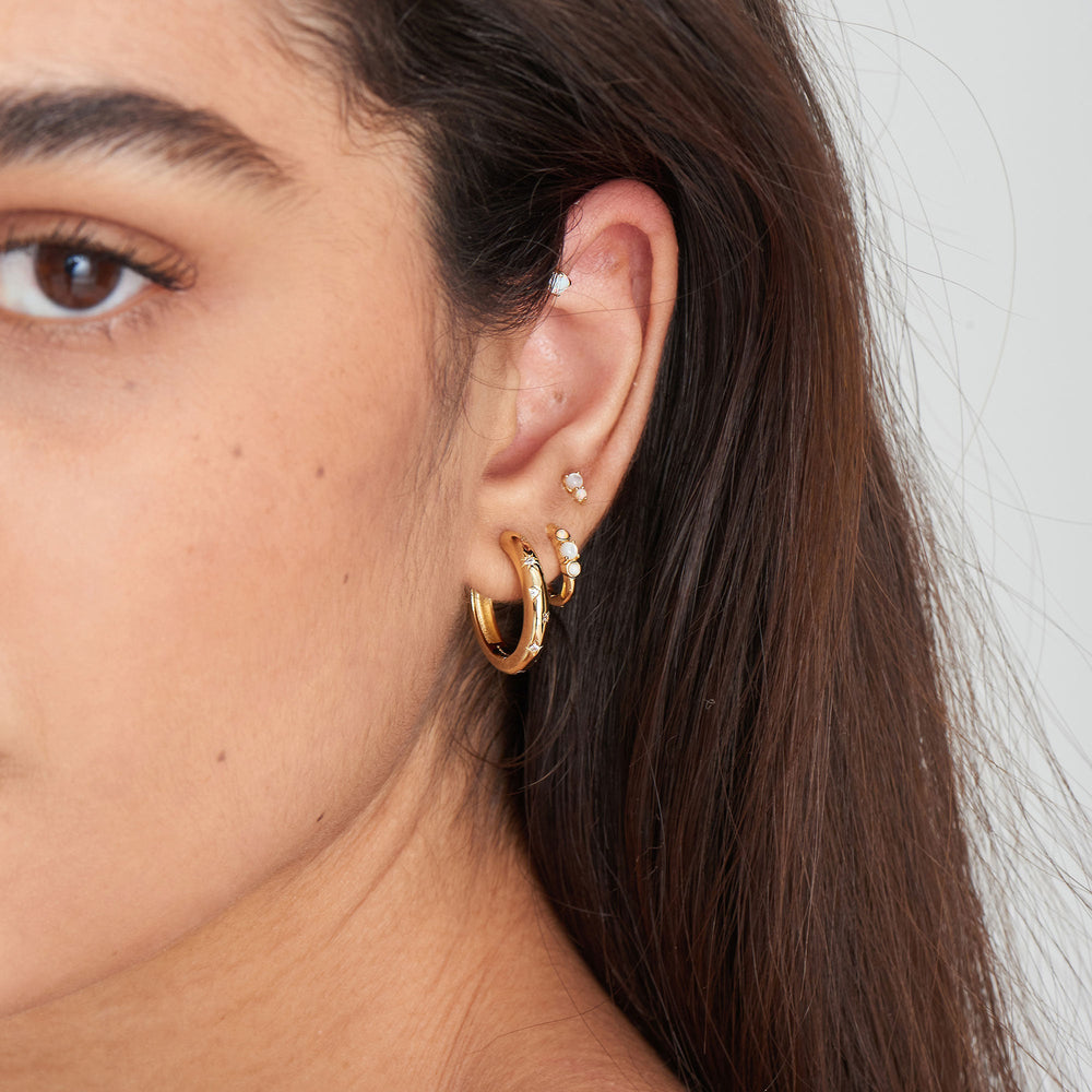 
            
                Load image into Gallery viewer, Gold Scattered Stars Hoop Earrings
            
        