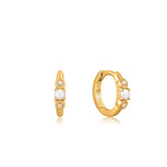 Gold Mother of Pearl and Kyoto Opal Huggie Hoop Earrings
