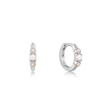 Silver Mother of Pearl and Kyoto Opal Huggie Hoop Earrings
