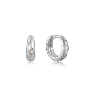 Silver Starry Kyoto Opal Huggie Hoop Earrings