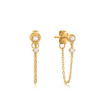 Gold Mother of Pearl and Kyoto Opal Chain Drop Stud Earrings