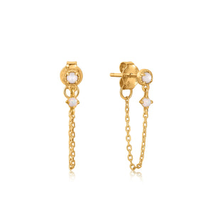 
            
                Load image into Gallery viewer, Gold Mother of Pearl and Kyoto Opal Chain Drop Stud Earrings
            
        