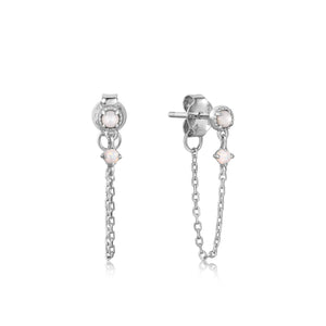 
            
                Load image into Gallery viewer, Silver Mother of Pearl and Kyoto Opal Chain Drop Stud Earrings
            
        
