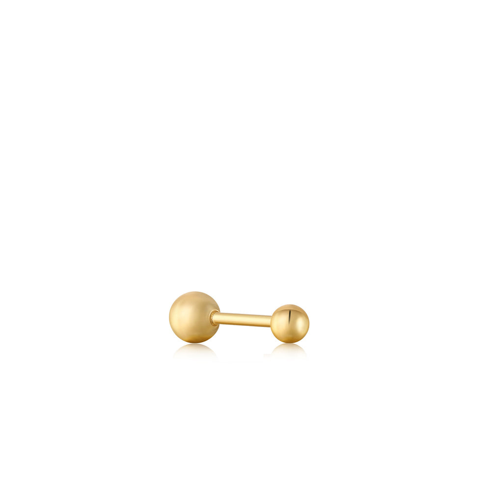 Boucle d'oreille simple en or avec mini-sphère et haltère