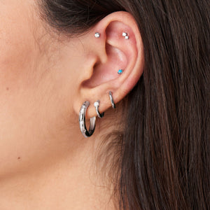 
            
                Load image into Gallery viewer, Silver Kyoto Opal Cabochon Huggie Hoop Earrings
            
        