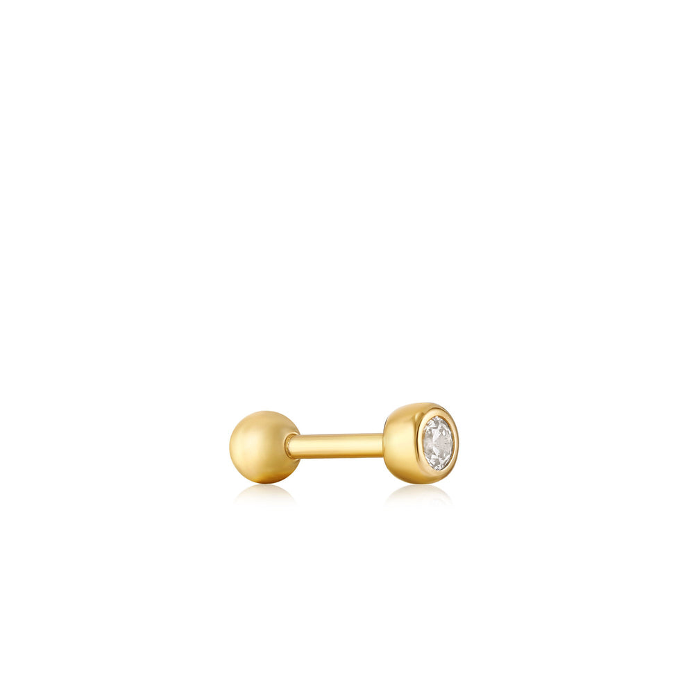 
            
                Load image into Gallery viewer, Gold Sparkle Bezel Barbell Single Earring
            
        