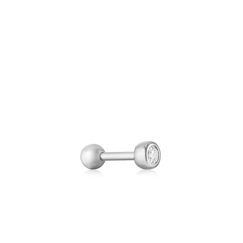 Silver Sparkle Bezel Barbell Single Earring