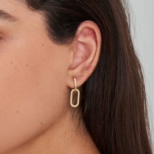 Gold Rope Oval Drop Earrings
