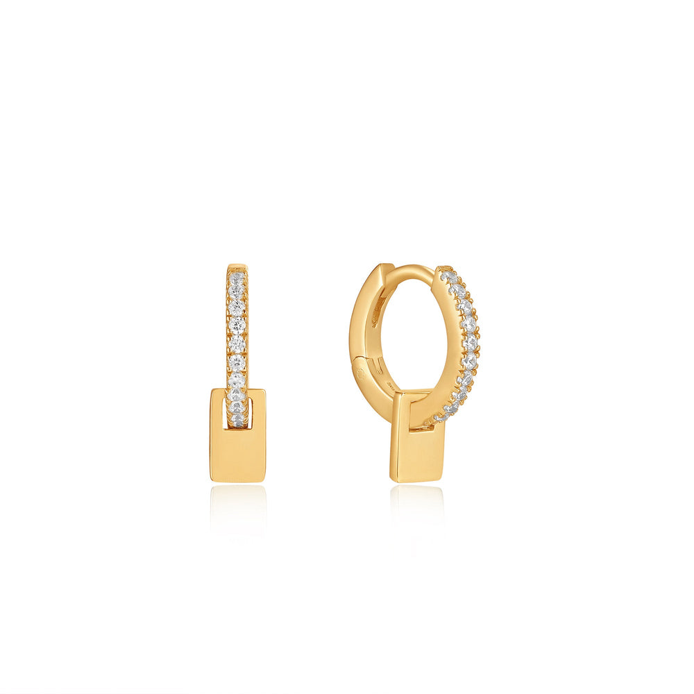 
            
                Load image into Gallery viewer, Gold Glam Pendant Huggie Hoop Earrings
            
        