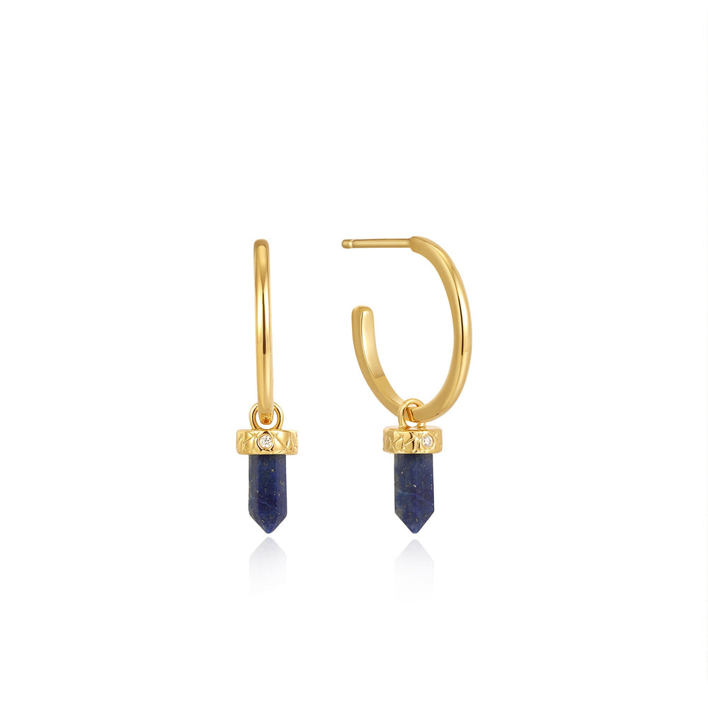 
            
                Charger l&amp;#39;image dans la galerie, Boucles d&amp;#39;oreilles en or avec pendentif en forme de pointe de Lapis, petits anneaux
            
        