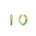 Neon Green Enamel Carabiner Gold Huggie Hoop Earrings