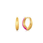 Neon Pink Enamel Gold Sleek Huggie Hoop Earrings