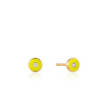 Neon Yellow Enamel Disc Gold Stud Earrings