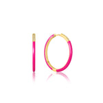 Neon Pink Enamel Gold Sparkle Hoop Earrings